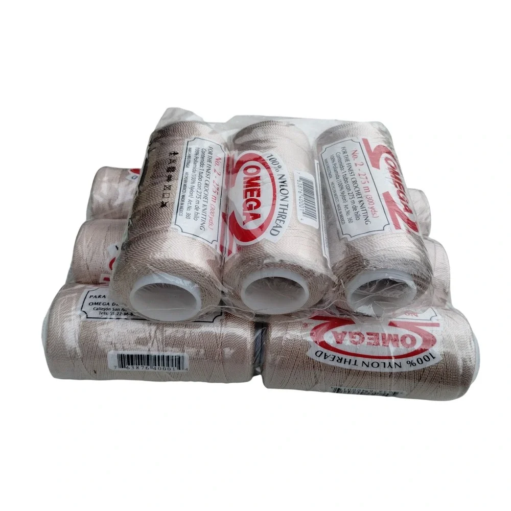 Omega No 2 Nylon Thread 275m 300yds Beige Champagne Crochet Knitting 9 Spools